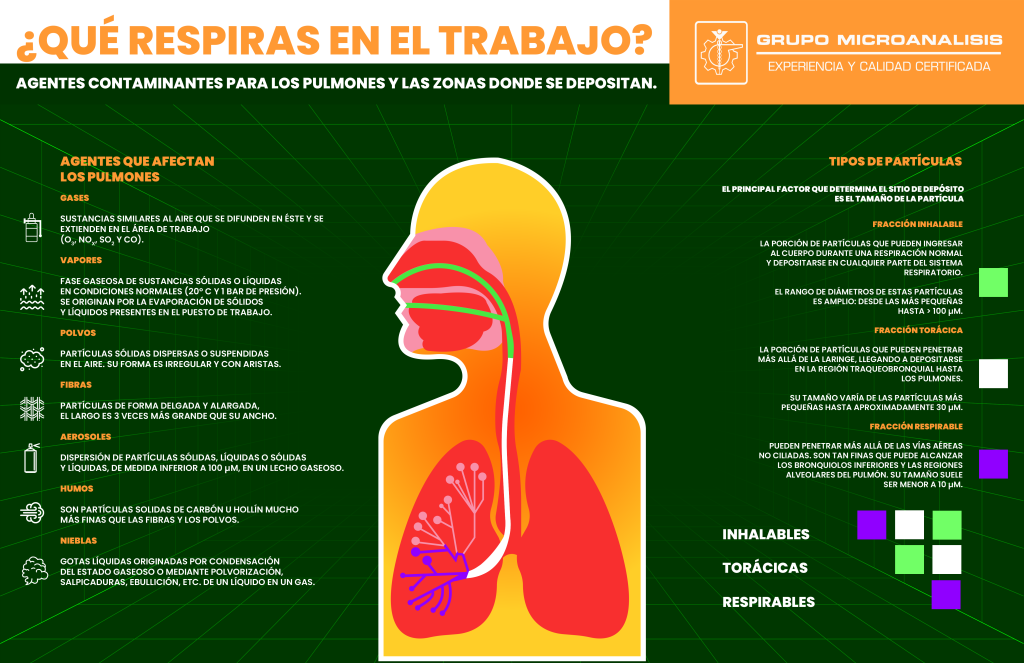 Tipos de contaminantes respiratorios y clasificación de partículas respirables inhalables y torácicas