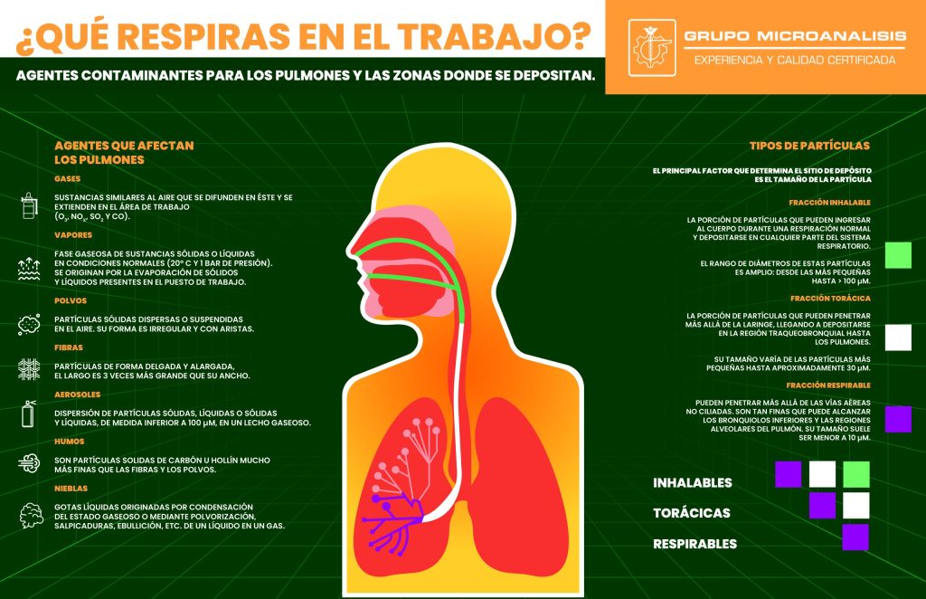 Tipos de contaminantes respiratorios y clasificación de partículas respirables inhalables y torácicas